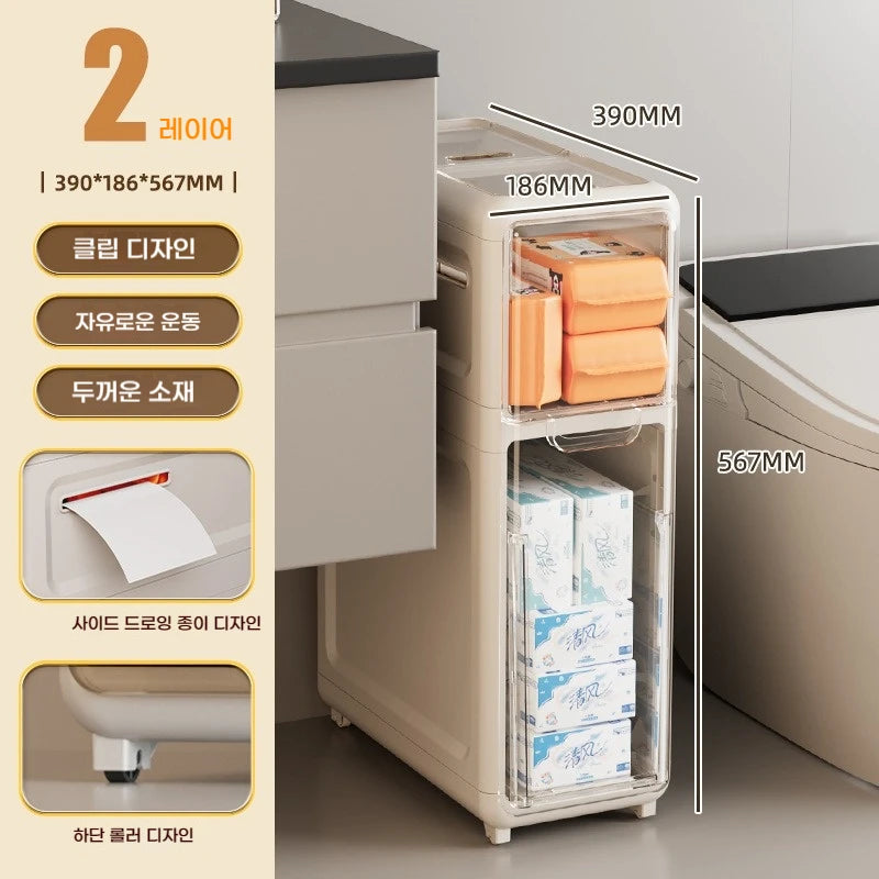 Slim Bathroom Storage Cabinet with Drawers (2-4 Layer Option)