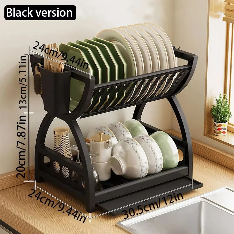 Kitchen Utensil Storage Rack | Double‑Layer Countertop Dish & Drain Rack