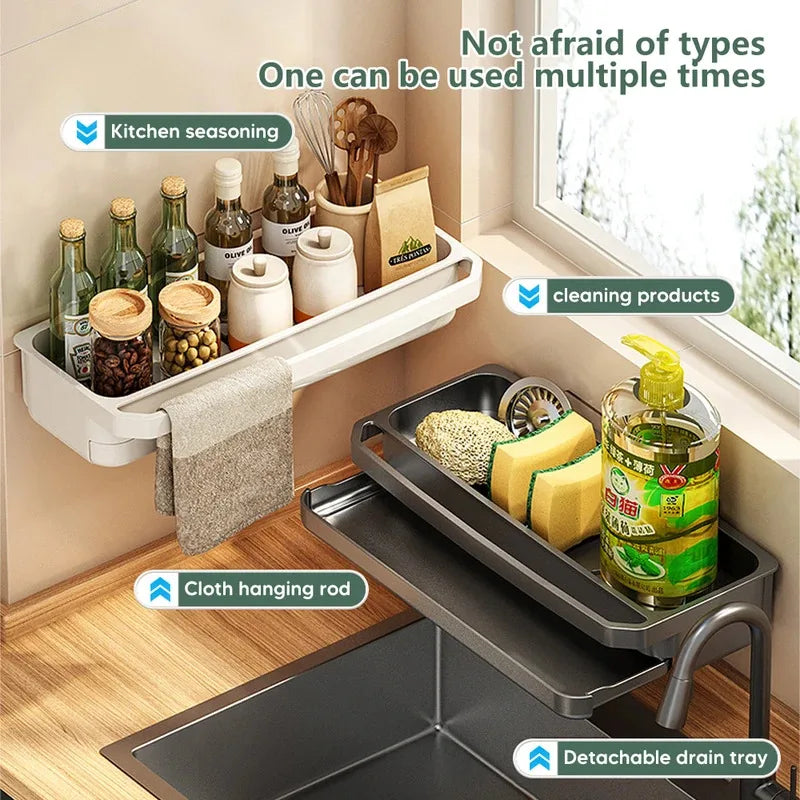 Kitchen Sink Organizer Drain Rack | Self‑Draining Sponge & Soap Holder