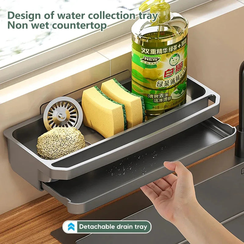 Kitchen Sink Organizer Drain Rack | Self‑Draining Sponge & Soap Holder