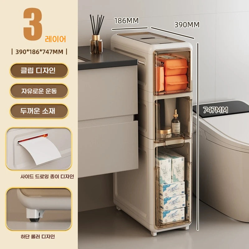 Slim Bathroom Storage Cabinet with Drawers (2-4 Layer Option)