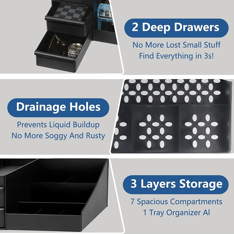 Bathroom Countertop Organizer with Drawers | Toiletry & Skincare Storage