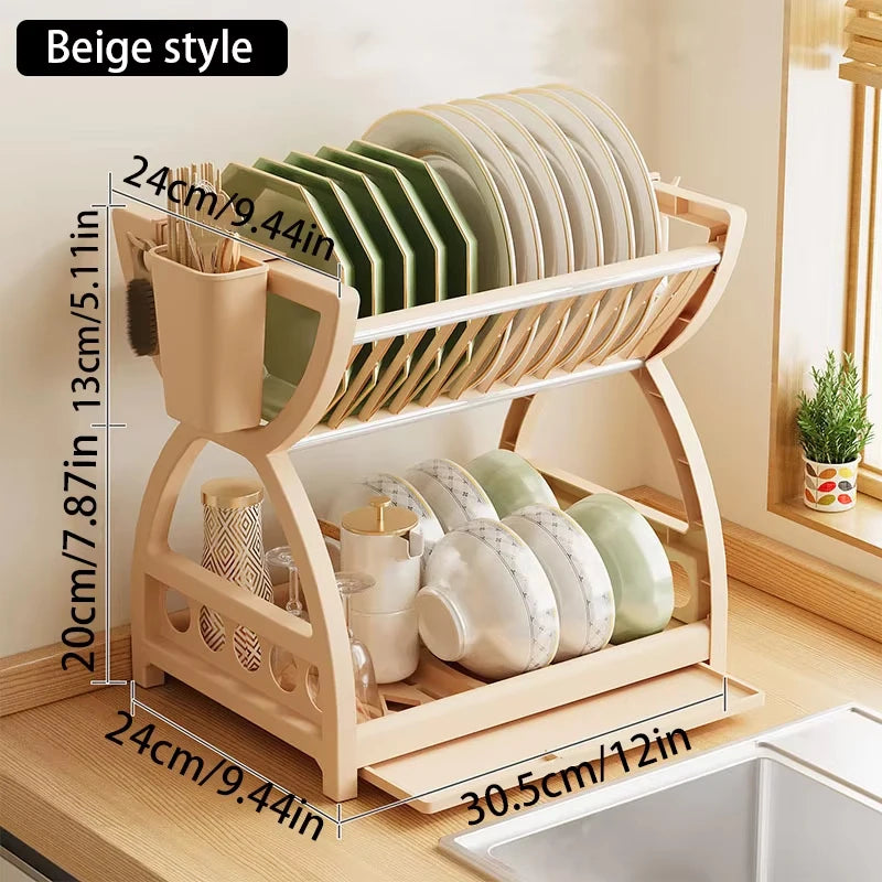 Kitchen Utensil Storage Rack | Double‑Layer Countertop Dish & Drain Rack