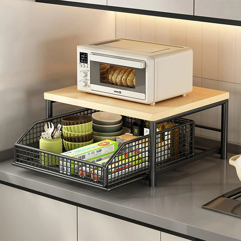 Multi‑Tier Kitchen Countertop Organizer | Microwave Rack & Storage Shelf